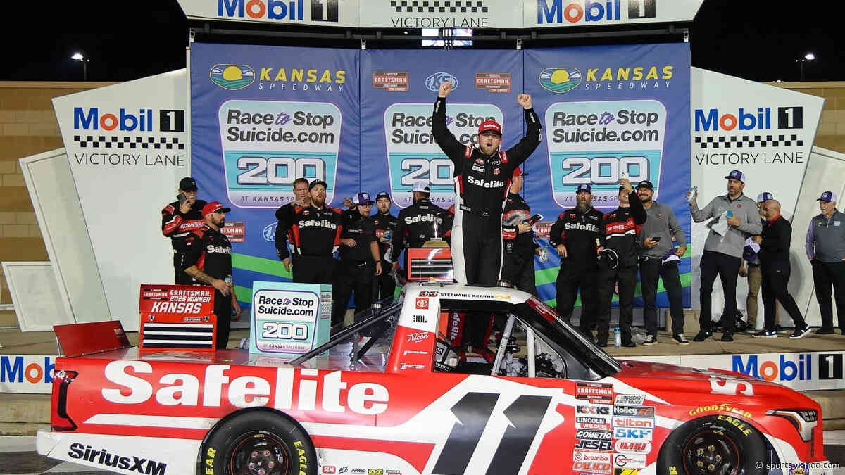 After five-hour rain delay, Kaden Honeycutt wins dramatic NASCAR Truck race at Kansas