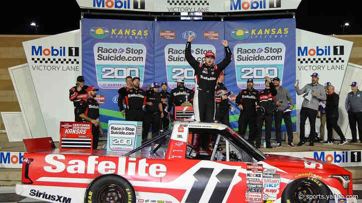 After five-hour rain delay, Kaden Honeycutt wins dramatic NASCAR Truck race at Kansas