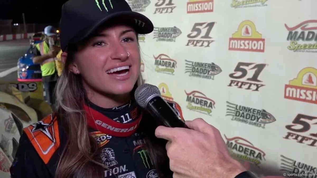 Hailie Deegan wins ARCA West race with last-lap pass: "I'm tearing up right now"