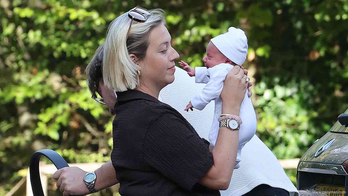 Kelsey Parker is seen for the first time with her newborn daughter River as she enjoys a family stroll with partner Will Lindsay - a year after losing their son Phoenix