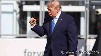 Trump's weekend of sport continues as he fist pumps to chants of 'USA' at Presidents Cup in Chicago... before making joke about cutting his '15-minute speech' short