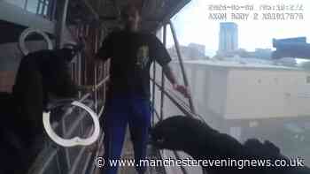The moment drug dealer tries to evade police by climbing onto scaffolding