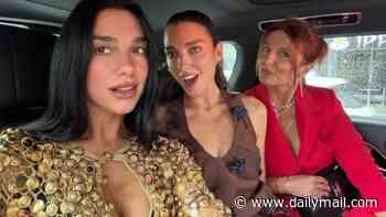 Dua Lipa wows in a vintage crochet top as she poses with lookalike mum Anesa, 54, and sister Rina, 25, at her cousin's lavish Albanian wedding