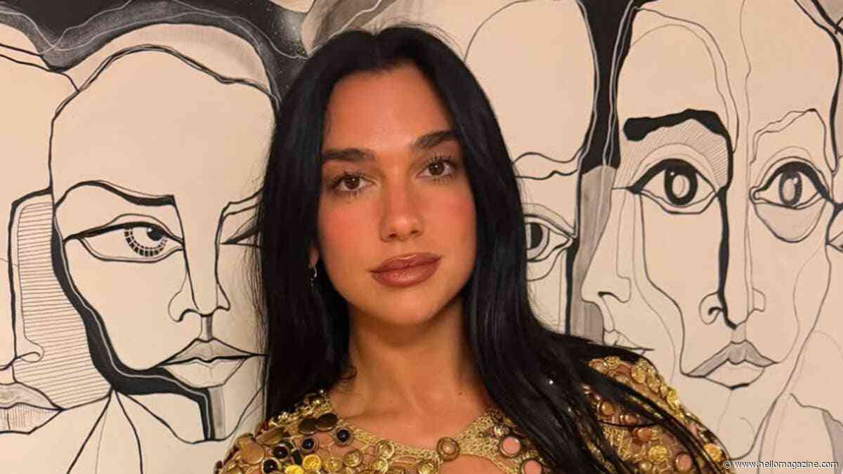 Dua Lipa's daring gold wedding guest look is covered in dazzling detail
