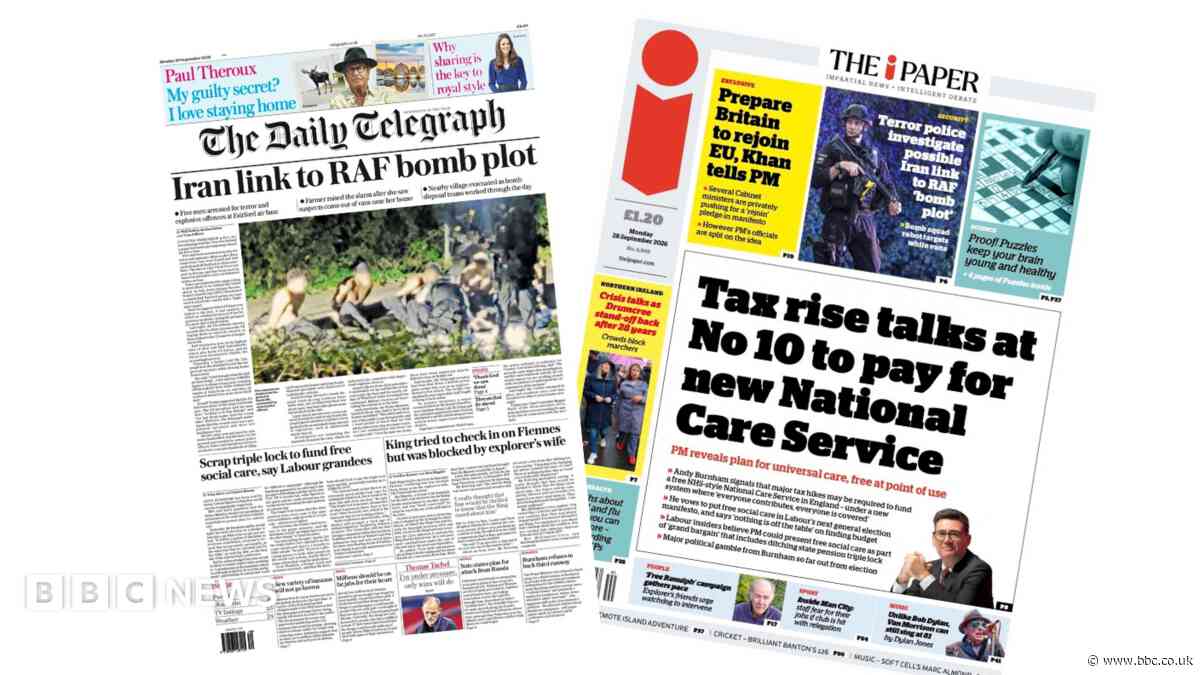 The Papers: 'Iran link to RAF bomb plot' and 'Tax rise talks at No 10'