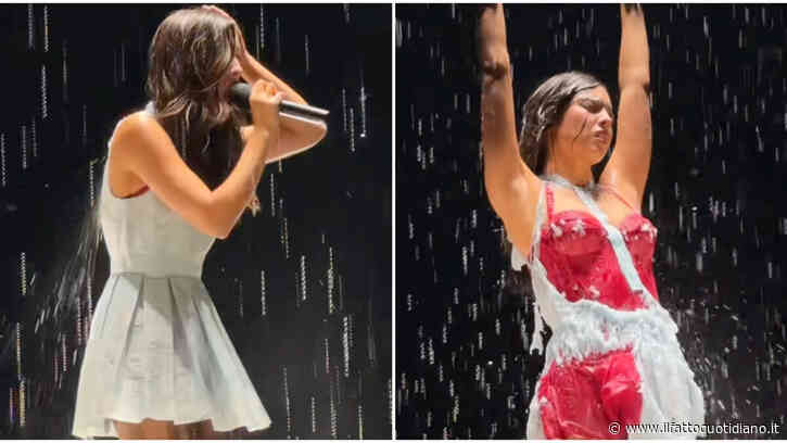 Il vestito di Olivia Rodrigo si dissolve in scena sotto la pioggia: il colpo di scena sul palco – VIDEO