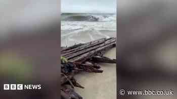 Watch: Shipwreck uncovered on Nantucket island during nor'easter storm
