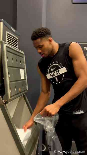 Giannis makes an ELITE ice bag 😭🧊 #miamiheat #giannisantetokounmpo #nba