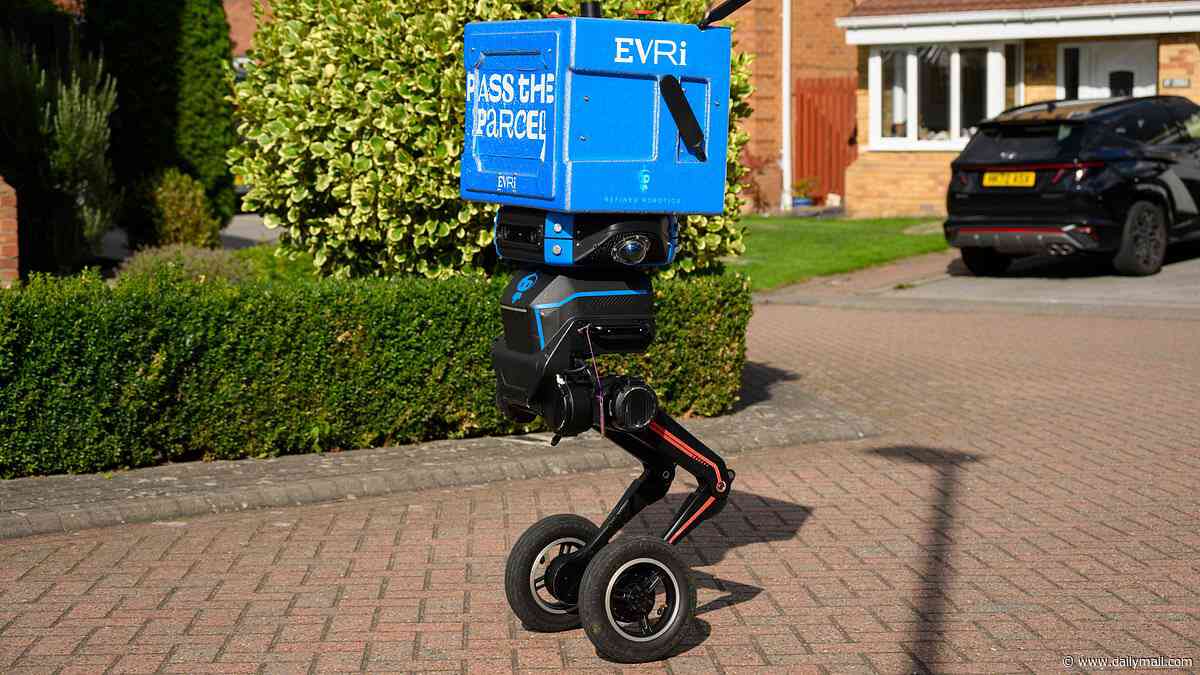 Your next parcel could be delivered by a two-legged robot: Evri starts using bots that can zip along at 4mph - and can even walk up stairs