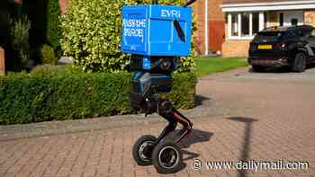 Your next parcel could be delivered by a two-legged robot: Evri starts using bots that can zip along at 4mph - and can even walk up stairs