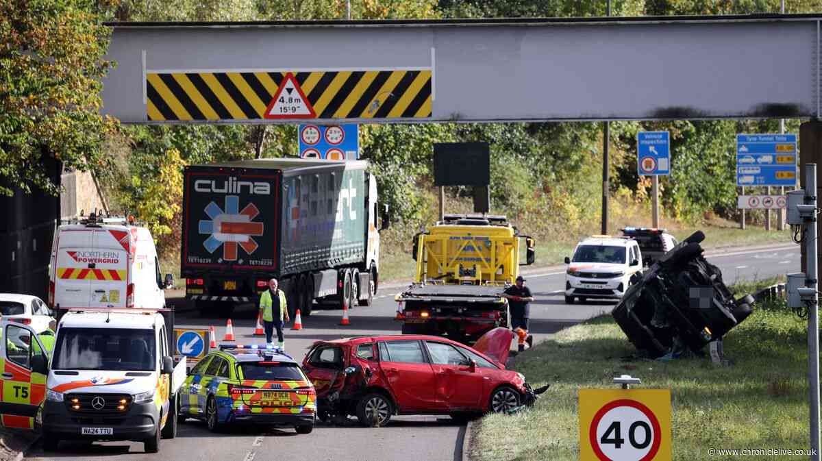 Three taken to hospital after Wallsend A19 southbound collision near Tyne Tunnel