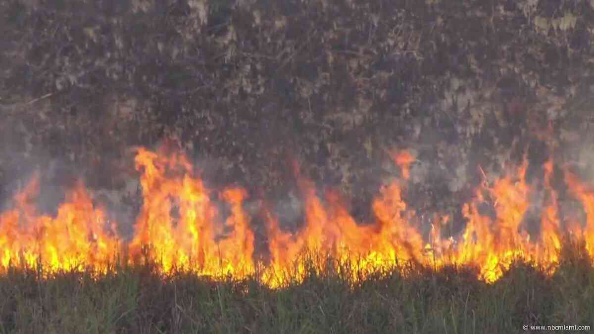 Brush fire burning in the Everglades in western Broward seen on I-75, FHP says
