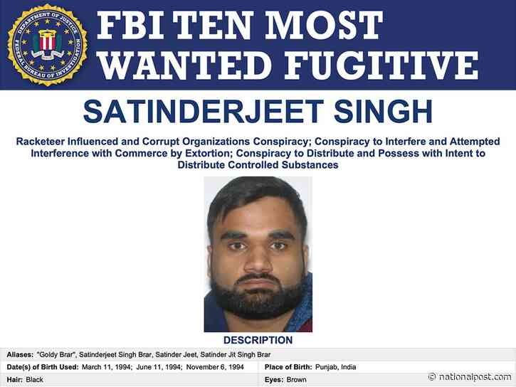 Accused Bishnoi gang boss in Canada Goldy Brar targeted by $1M bounty on FBI's Top Ten Wanted list