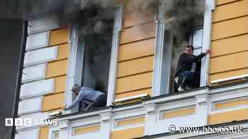People escape historic Kyiv building hit by Russian drone