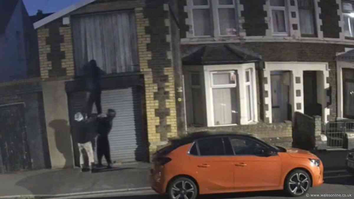 Thieves caught on camera climbing into Cardiff garage in the dead of night