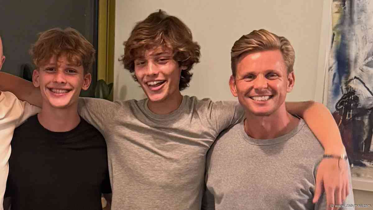 Jeff Brazier reunites with his sons for a get-together to celebrate Bobby's 'homecoming' from New York after family dramas