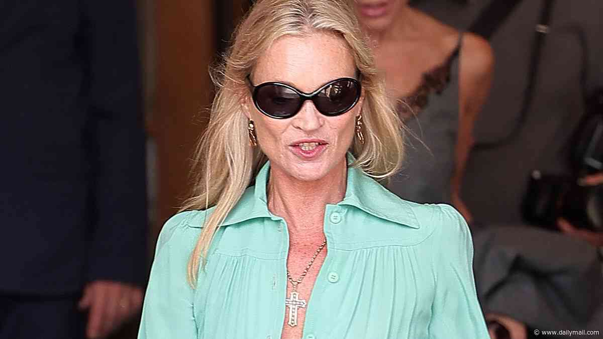 Kate Moss exudes elegance in a retro-inspired mint shirt dress as she leaves The Ritz during Paris Fashion Week