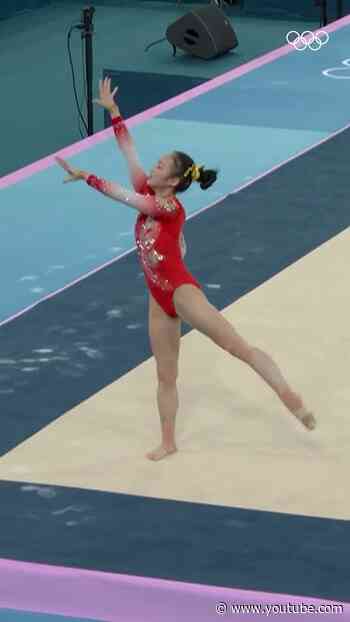 Zhou Yaqin delivering a graceful execution during her Olympic debut in the women's floor exercise!