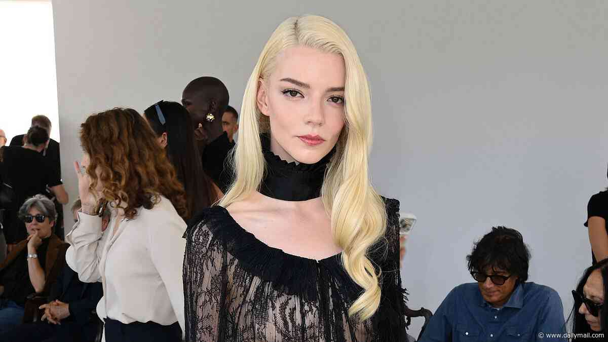 Anya Taylor-Joy dares to bare in a sheer lace top as she joins Jennifer Lawrence and Rihanna at Dior's Paris Fashion Week showcase