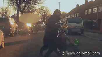 Moment joyriding balaclava-clad teenage e-bikers leave father-of-seven with life-changing injuries after smashing into him at high speed
