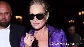 Kate Moss stands out in purple as she parties with birthday girl daughter Lila and Zoe Kravitz at Saint Laurent bash in Paris