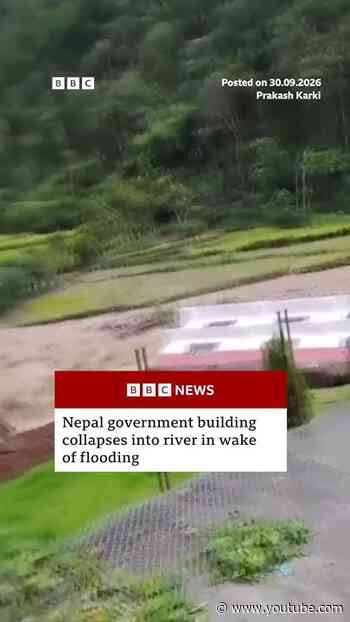 Nepal government building collapses into river in wake of floods. #BBCNews