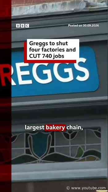 Greggs to shut four factories and cut 740 jobs. #Greggs #Jobs #BBCNews