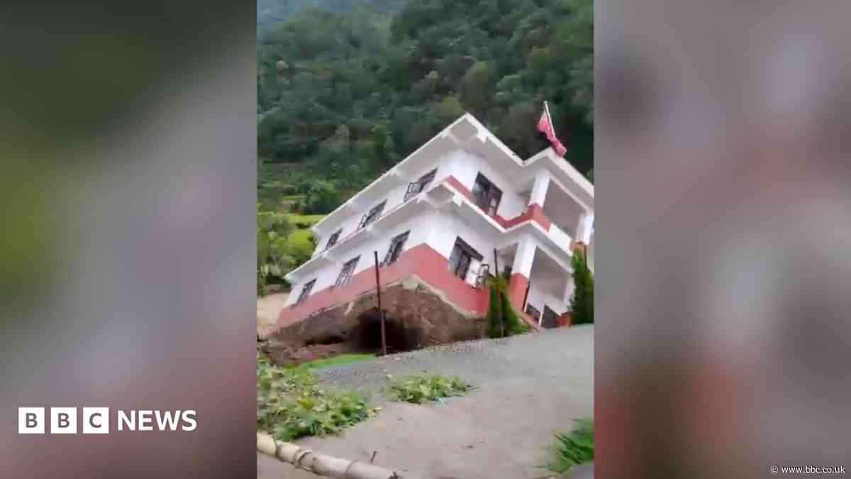 Watch: Moment a government building collapses into a river in Nepal amid floods