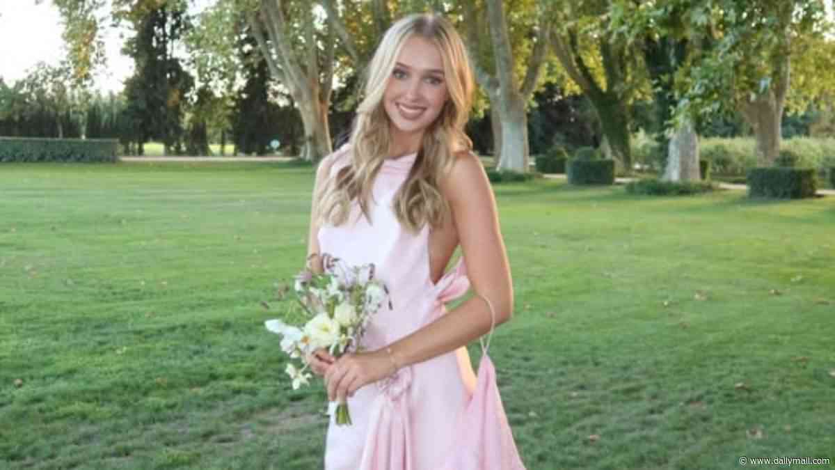 Hattie Dynevor looks pretty in her flowy pink maid of honour dress as she shares unseen snaps from sister Phoebe's Bridgerton-esque wedding in Provence
