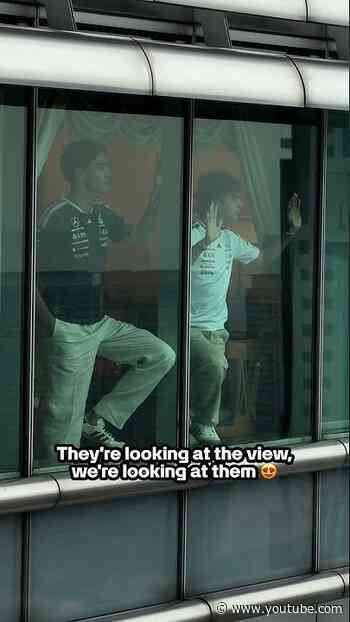 Who wouldn't stare at them?! 😍 #mercedesf1 #georgerussell #kimiantonelli #f1