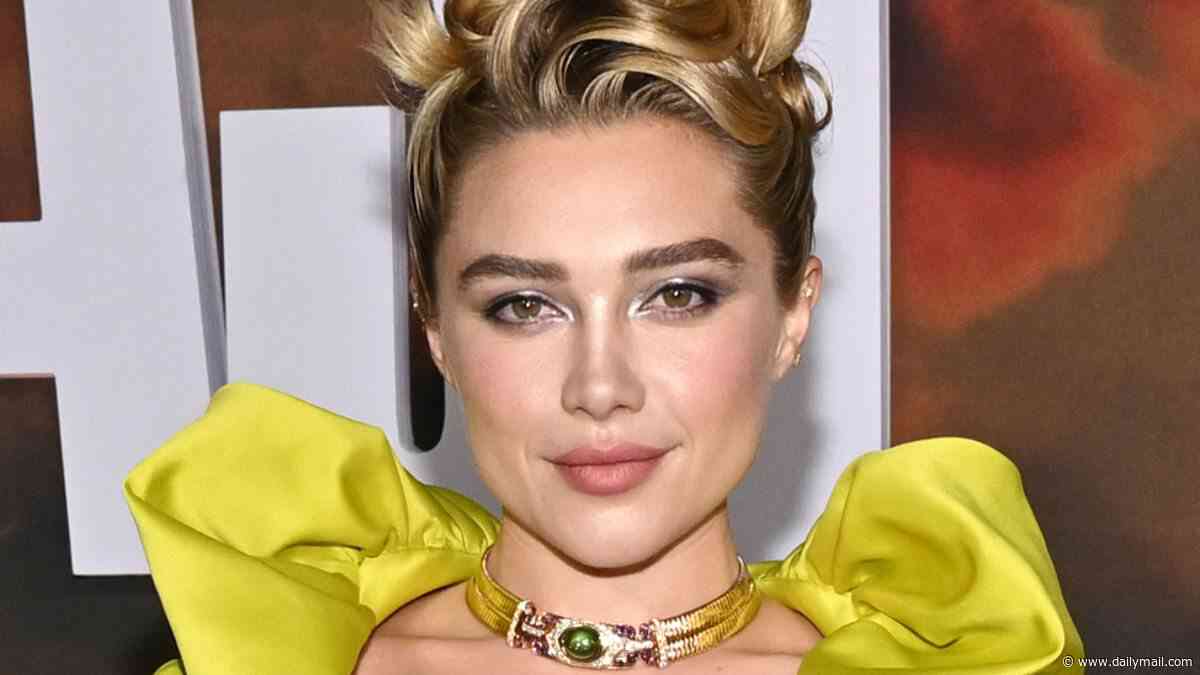 Florence Pugh commands attention in a dramatic plunging lime and grey gown as she leads the glamour at East Of Eden premiere in New York