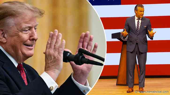 Pete Hegseth doet de perfecte Donald Trump impressie met oranje gloed en al