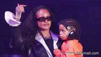 Rihanna is joined by sweet sons Riot and RZA as they support dad A$AP Rocky at his concert in Paris