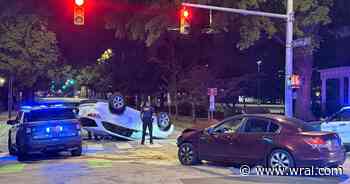Car flips upside down in downtown Raleigh crash