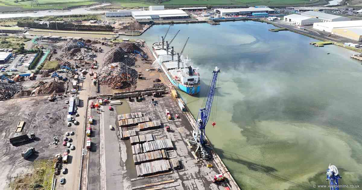Plumes of black smoke rise from Newport docks after huge ship fire