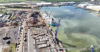 Plumes of black smoke rise from Newport docks after huge ship fire