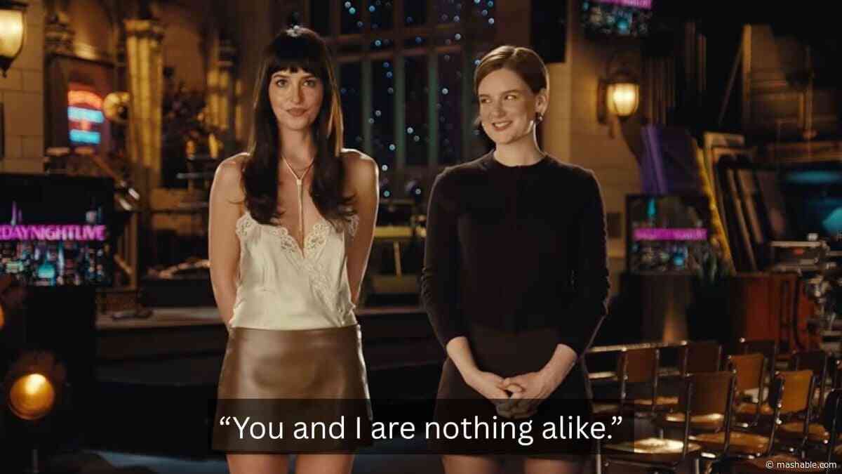 Dakota Johnson keeps a straight face while promoting third SNL hosting appearance
