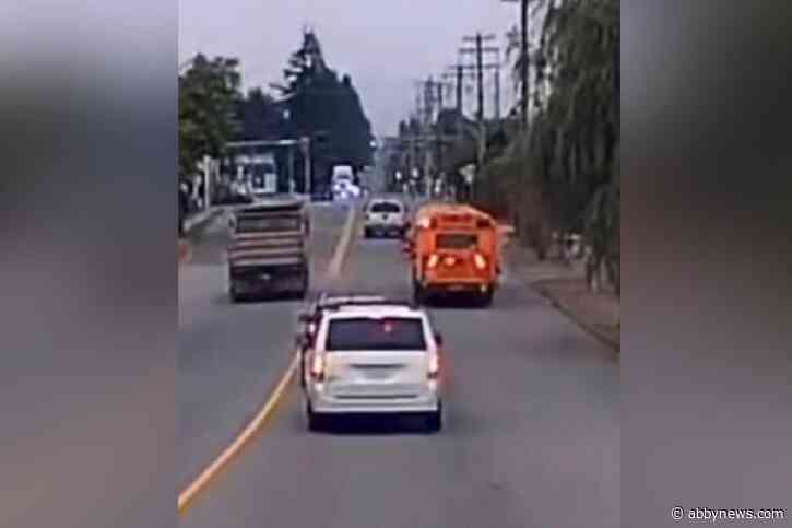 Ticket issued after dump truck passes stopped school bus in Abbotsford