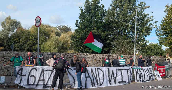 Pro-Palestine protesters gather in Dublin to urge Ireland to boycott Israel game
