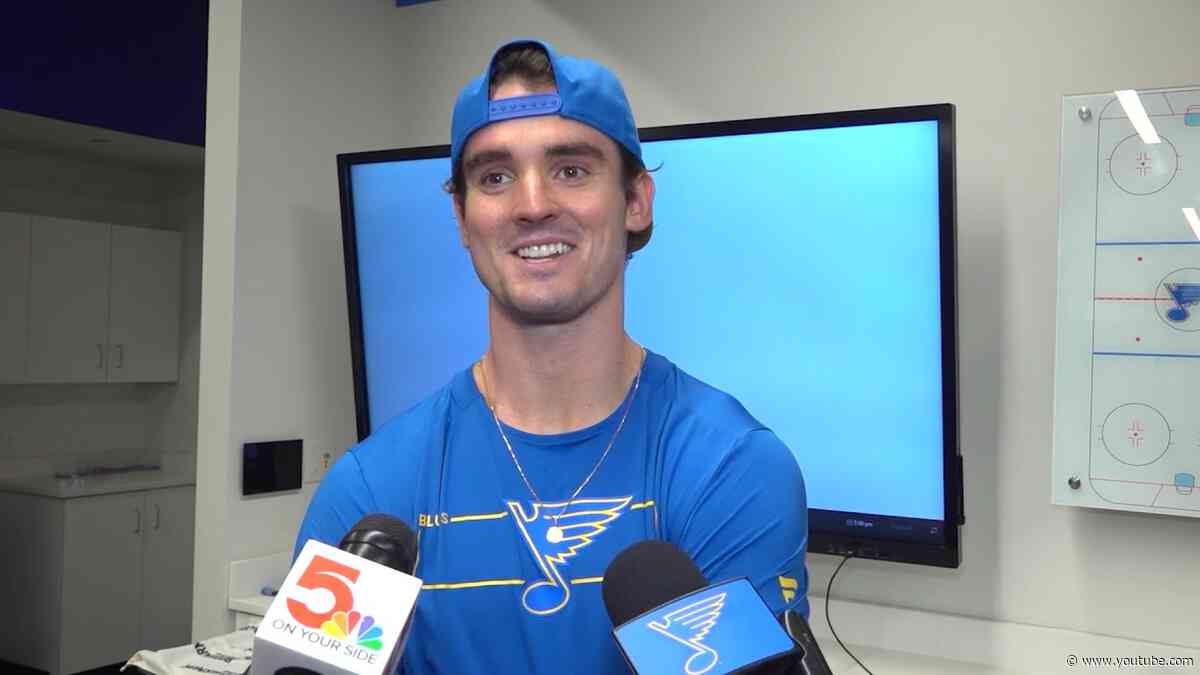 Justin Barron on joining the Blues