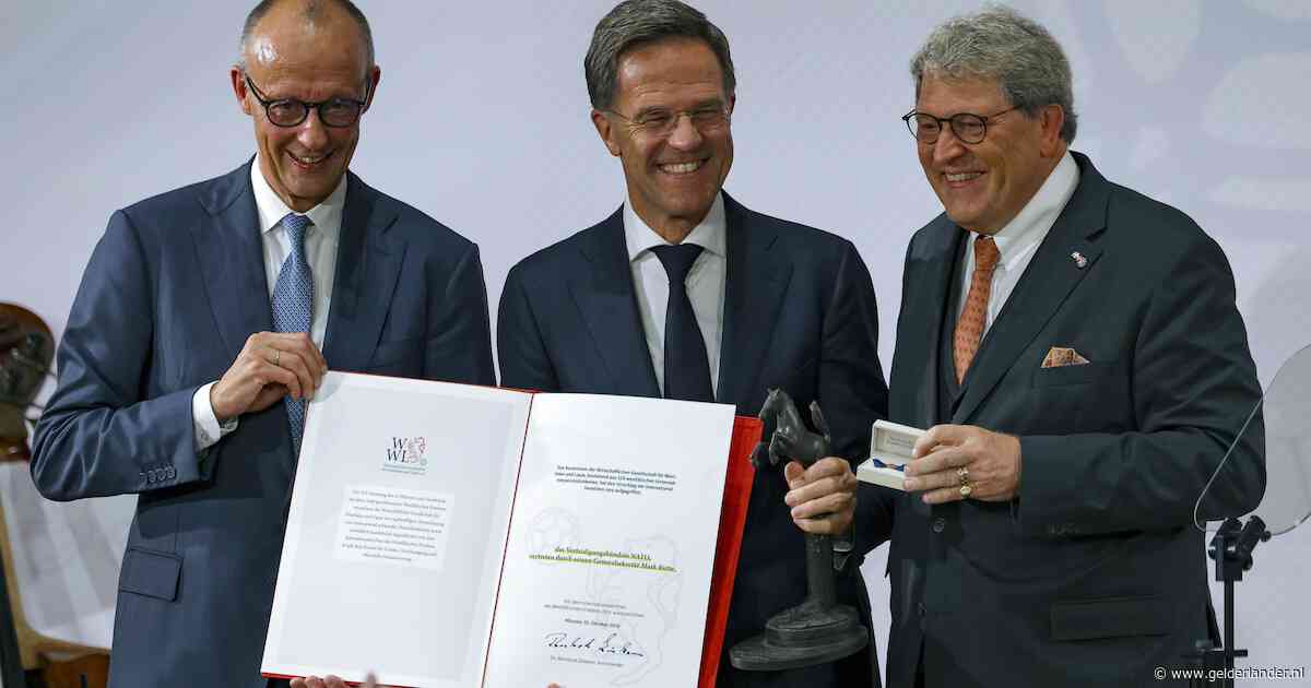 Navo-topman Rutte waarschuwt tijdens uitreiking van vredesprijs voor Russische dreiging: ‘Europa is doelwit’