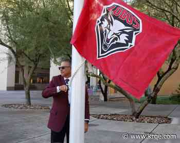 Lobos flag flies outside Las Cruces City Hall following Rio Grande Rivalry win