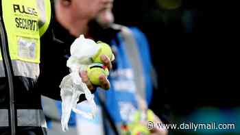 Ireland's clash with Austria is HALTED as furious fans throw hundreds of tennis balls onto the pitch in protest at matches against Israel going ahead