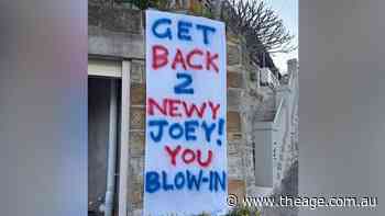 Joey rinses neighbour over 'blow in' sign