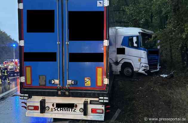 POL-WI: +++Sattelzug durchbricht bei Starkregen Außenschutzplanke auf der BAB 3 Höhe Niedernhausen+++