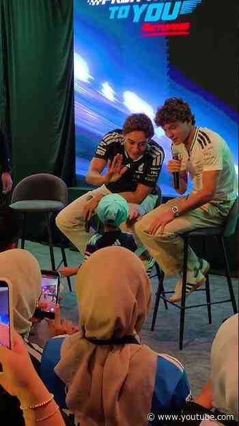 New celebration dance move unlocked?! 👀 George and Kimi met this tiny fan at the PETRONAS Q&A 💚 #f1