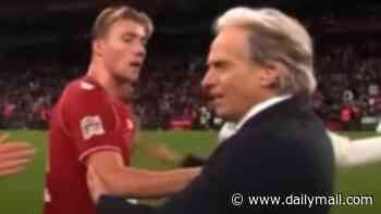 Bizarre post-match moment Man United flop Rasmus Hojlund pushes Jorge Jesus after Cristiano Ronaldo walkout saga - having performed 'Siu' tribute for childhood hero in defeat