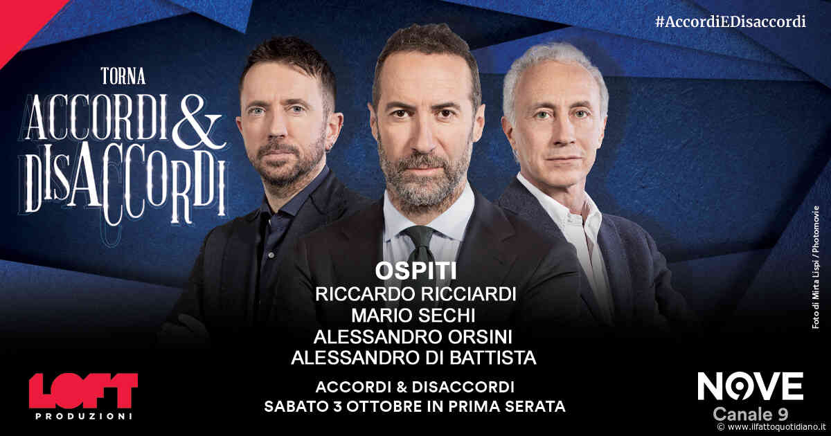 Ricciardi, Sechi, Orsini e Di Battista ospiti di Sommi ad Accordi&Disaccordi sabato 3 ottobre. Con Travaglio e Scanzi