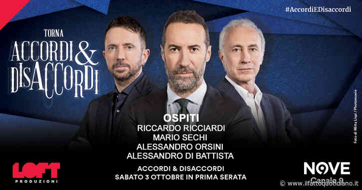 Ricciardi, Sechi, Orsini e Di Battista ospiti di Sommi ad Accordi&Disaccordi sabato 3 ottobre. Con Travaglio e Scanzi