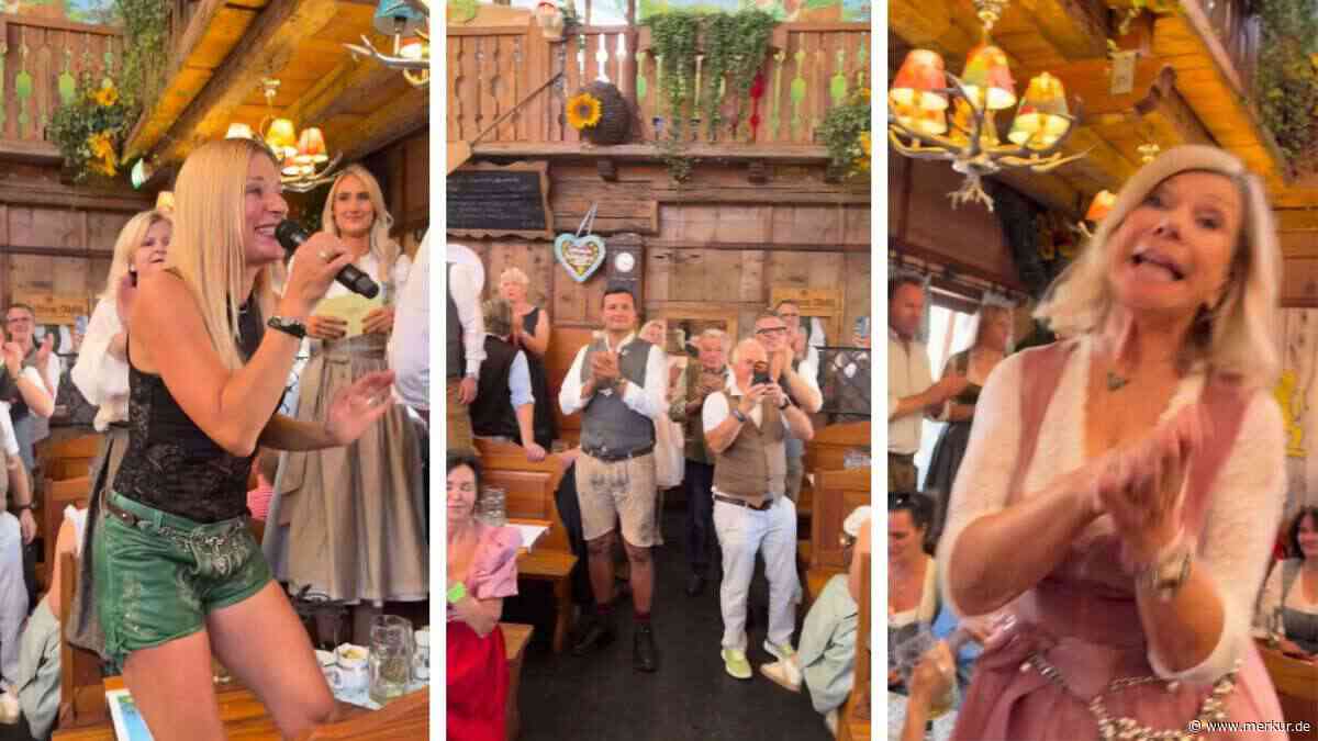 Bei Wiesn-Auftritt von Stefanie Hertel: 73-jährige Volksmusik-Legende tanzt begeistert auf Bank